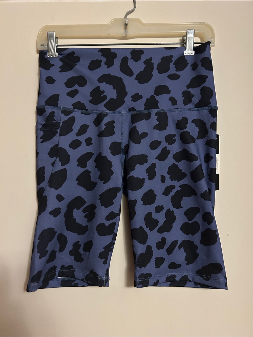 Catherine Malandrino black spotted slate blue bike shorts  size L NWT